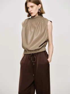 Accessories-Source Unknown Sleeveless Leather Top, Beige