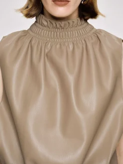 Accessories-Source Unknown Sleeveless Leather Top, Beige