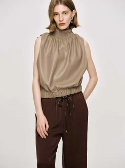 Accessories-Source Unknown Sleeveless Leather Top, Beige
