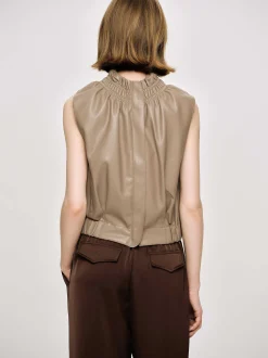 Accessories-Source Unknown Sleeveless Leather Top, Beige