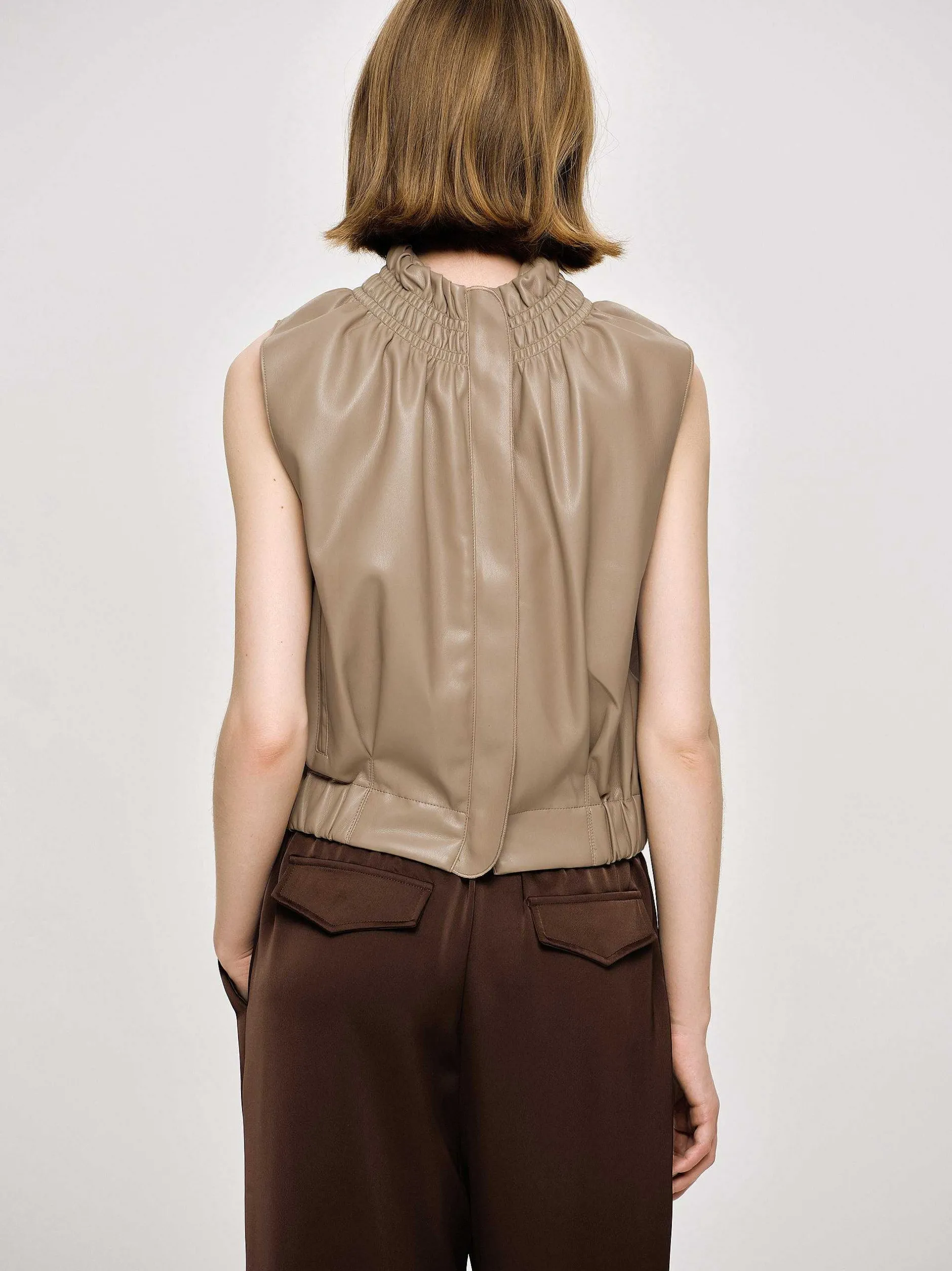 Accessories-Source Unknown Sleeveless Leather Top, Beige