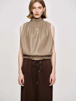 Accessories-Source Unknown Sleeveless Leather Top, Beige