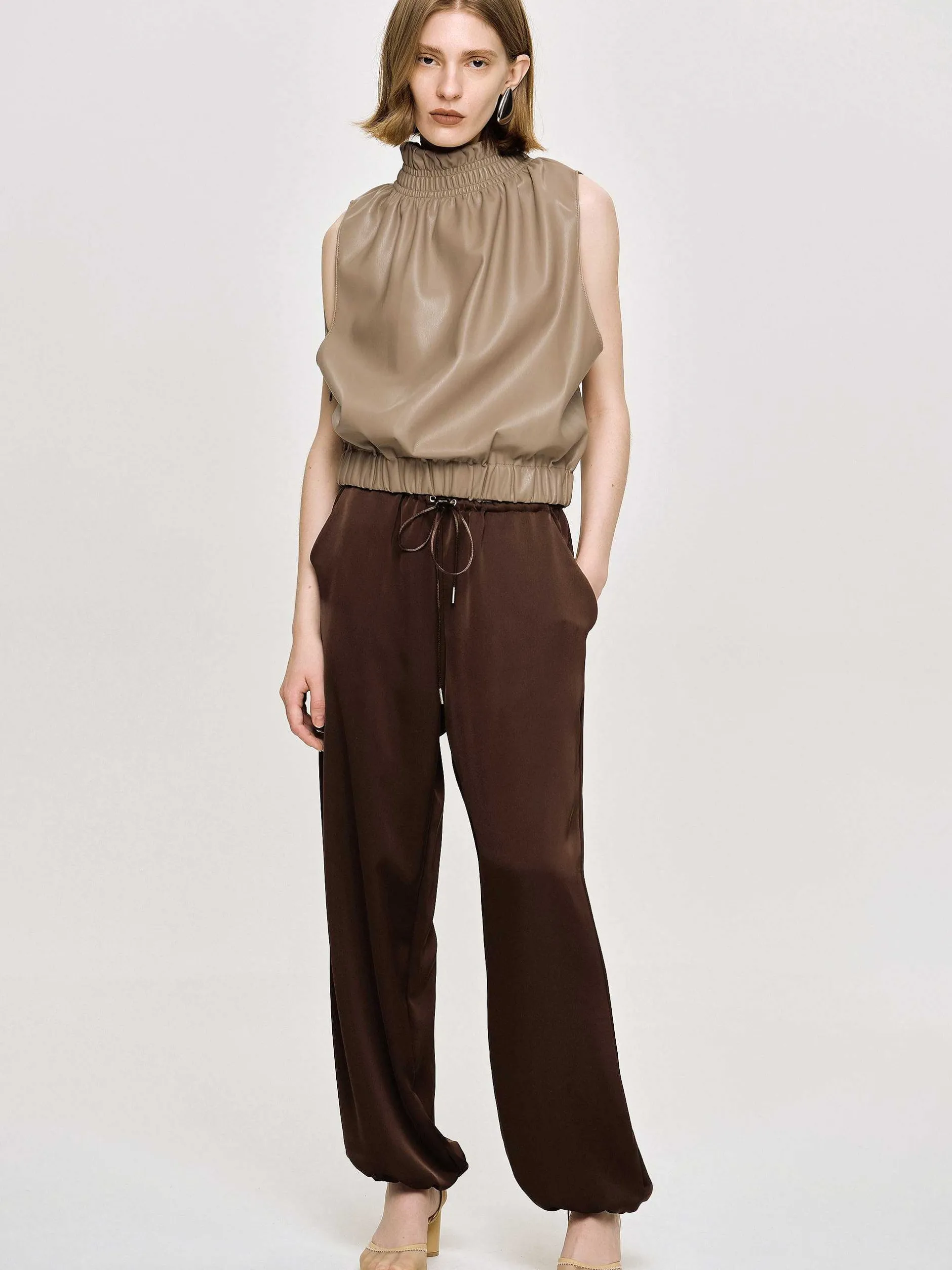 Accessories-Source Unknown Sleeveless Leather Top, Beige