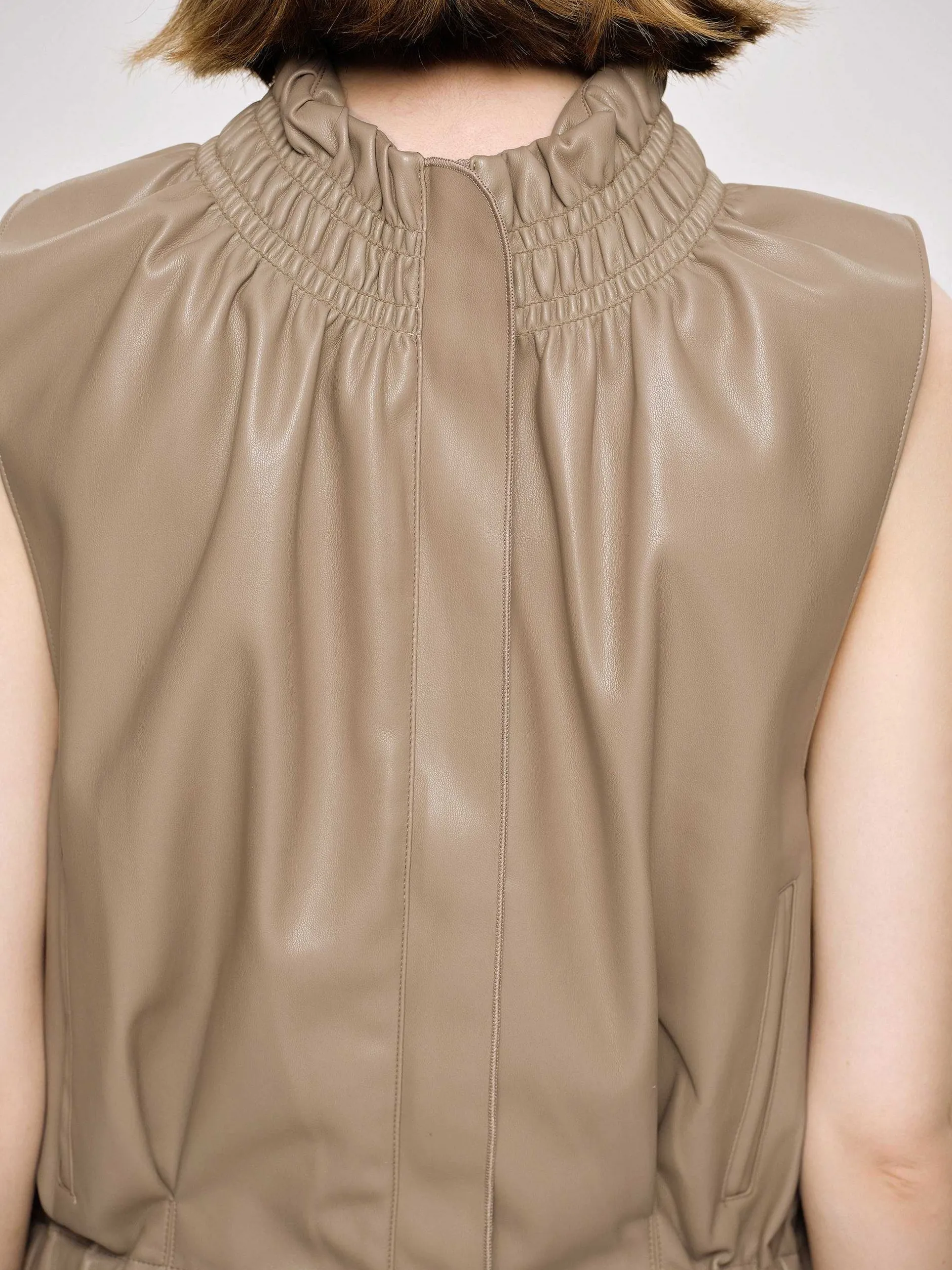 Accessories-Source Unknown Sleeveless Leather Top, Beige
