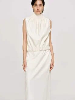 Accessories-Source Unknown Sleeveless Leather Top, Ivory