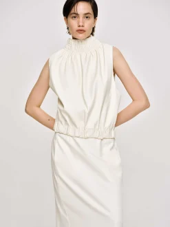 Accessories-Source Unknown Sleeveless Leather Top, Ivory