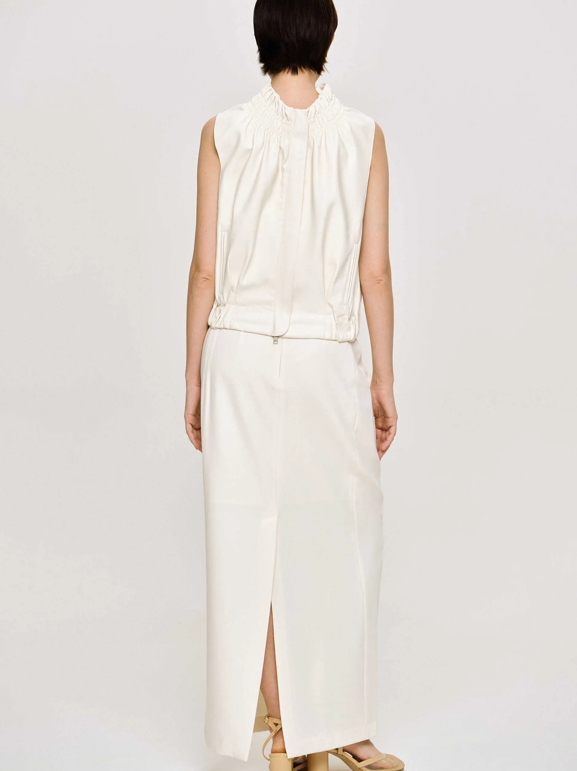 Accessories-Source Unknown Sleeveless Leather Top, Ivory