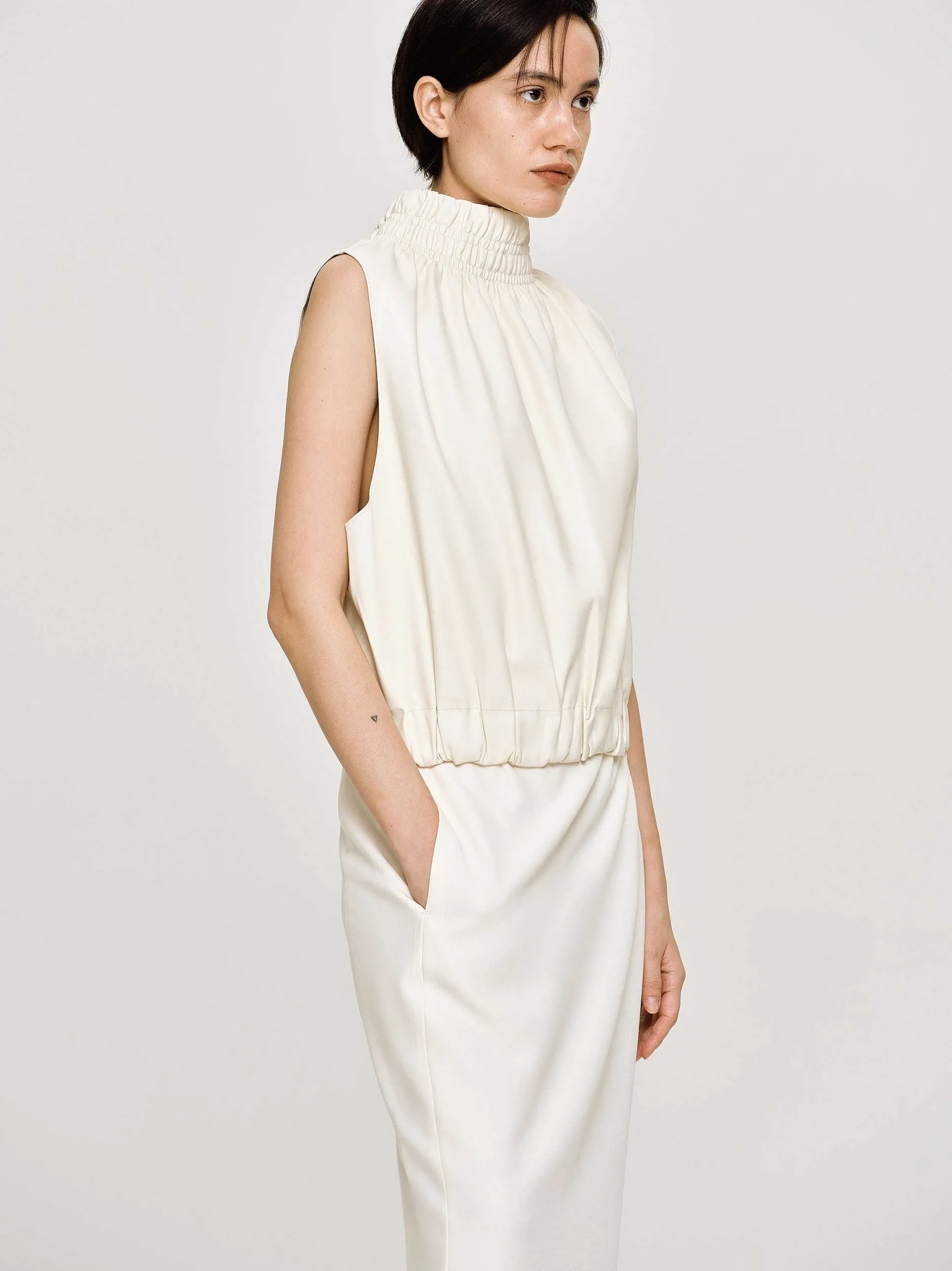 Accessories-Source Unknown Sleeveless Leather Top, Ivory
