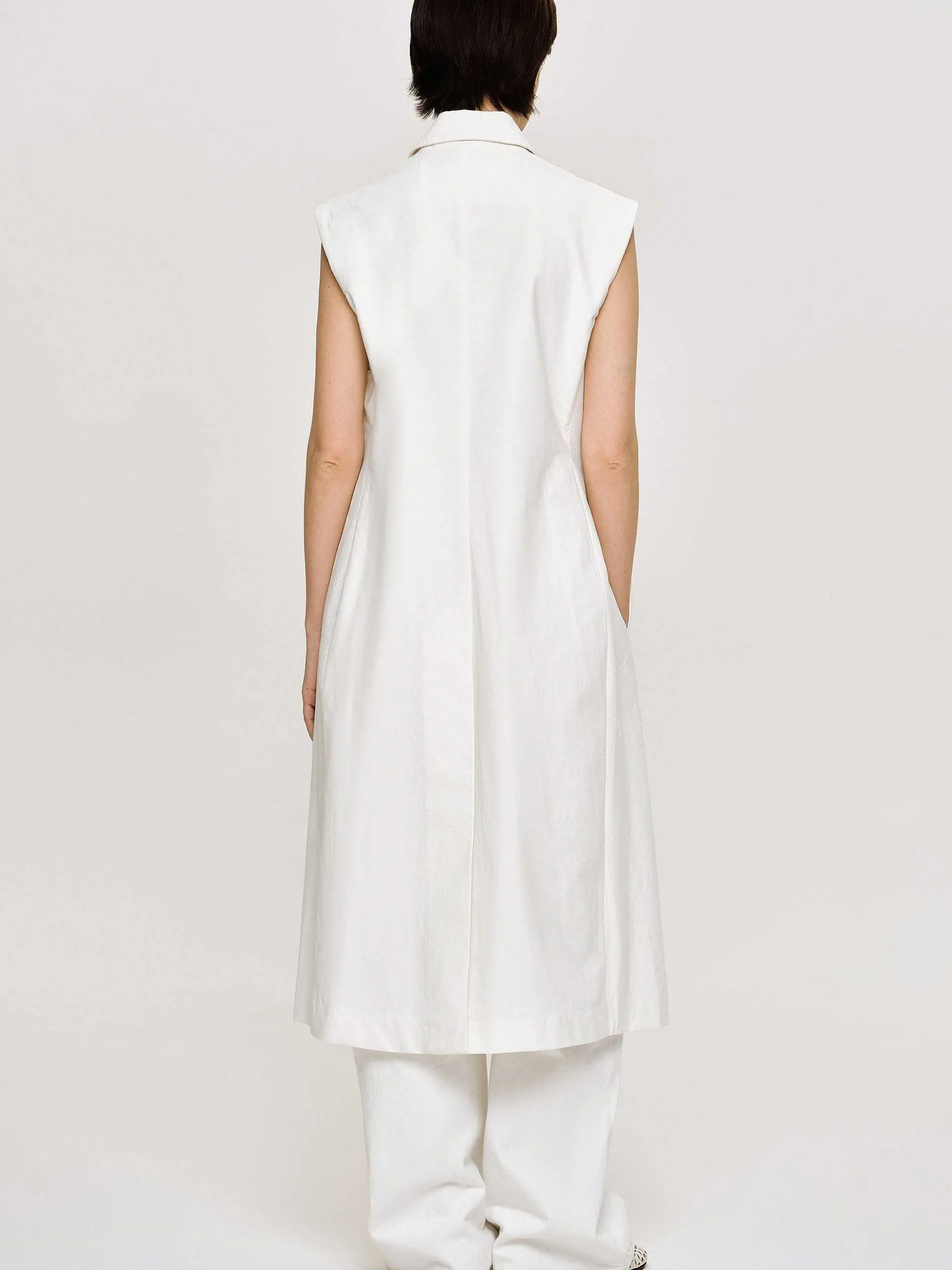 Clothing-Source Unknown Sleeveless Long Blazer, White