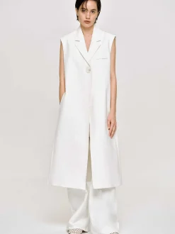 Clothing-Source Unknown Sleeveless Long Blazer, White