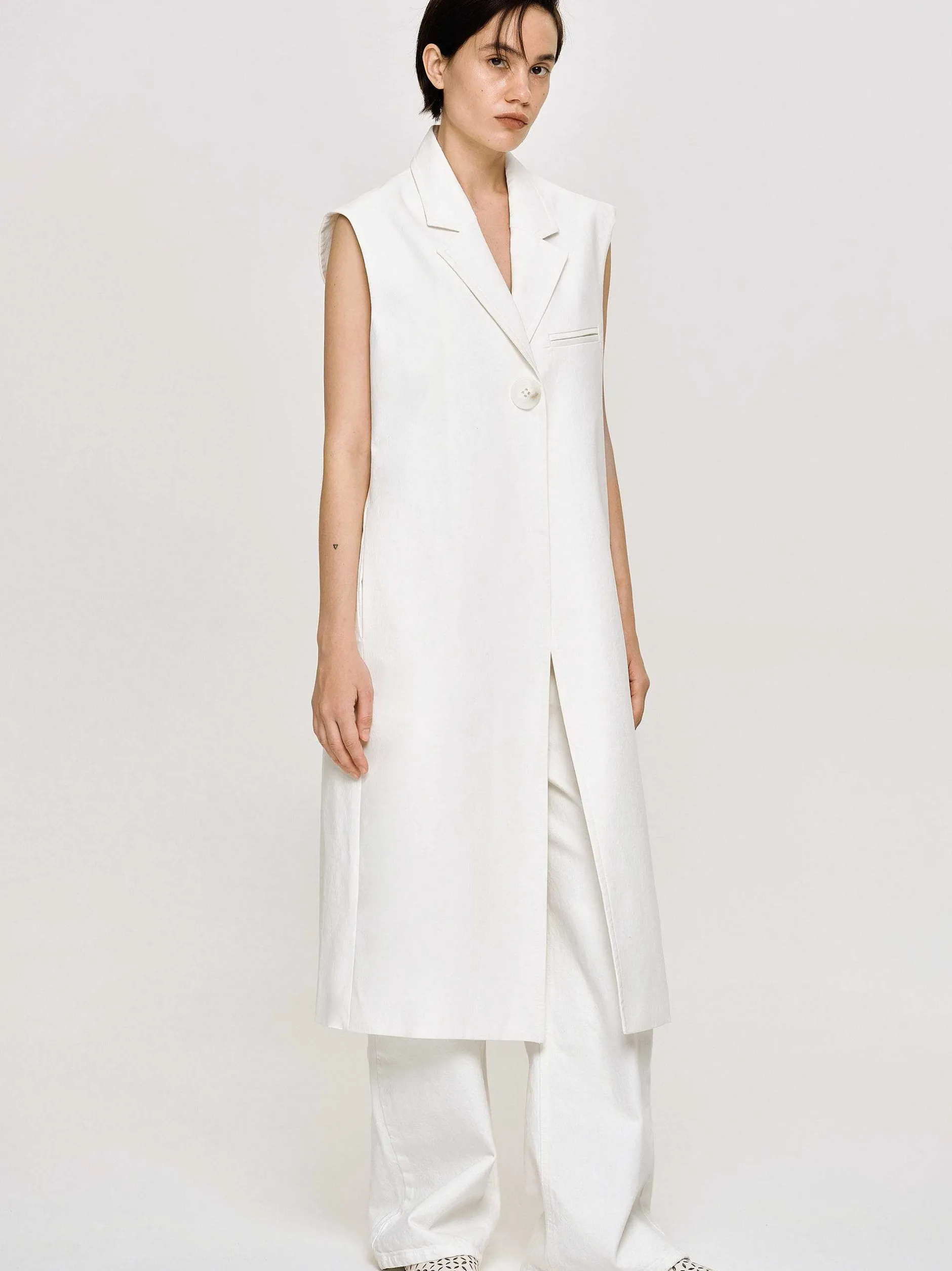 Clothing-Source Unknown Sleeveless Long Blazer, White