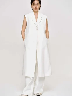 Outerwear-Source Unknown Sleeveless Long Blazer, White