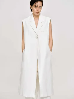 Outerwear-Source Unknown Sleeveless Long Blazer, White