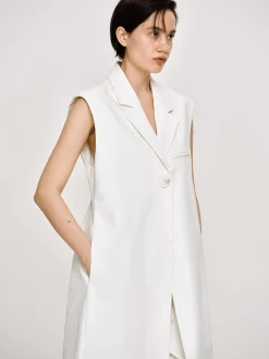 Outerwear-Source Unknown Sleeveless Long Blazer, White