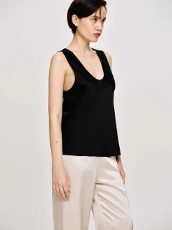 Accessories-Source Unknown Sleeveless Satin Top, Black