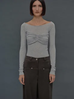 Tops-Source Unknown Slim Bustier Jersey Tee, Mist Grey