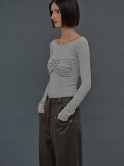 Tops-Source Unknown Slim Bustier Jersey Tee, Mist Grey