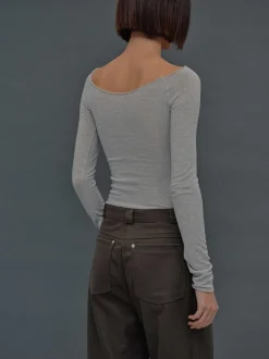 Tops-Source Unknown Slim Bustier Jersey Tee, Mist Grey