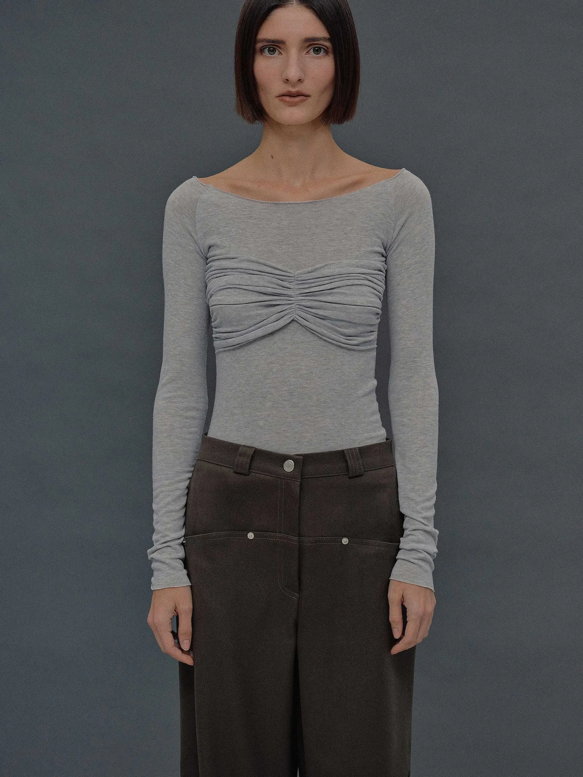 Clothing-Source Unknown Slim Bustier Jersey Tee, Mist Grey