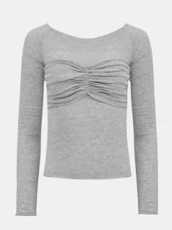 Clothing-Source Unknown Slim Bustier Jersey Tee, Mist Grey