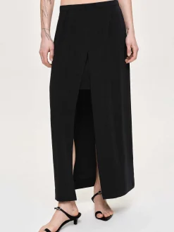 Bottoms-Source Unknown Slit Maxi Skirt, Black