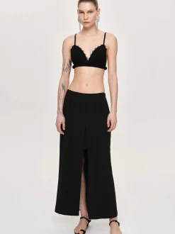 Bottoms-Source Unknown Slit Maxi Skirt, Black