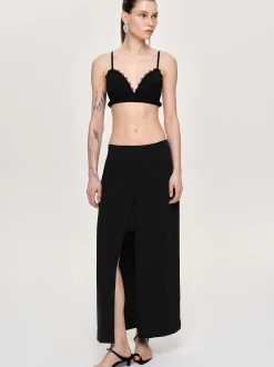 Bottoms-Source Unknown Slit Maxi Skirt, Black