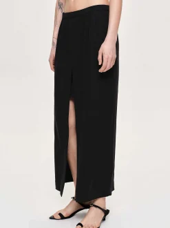 Clothing-Source Unknown Slit Maxi Skirt, Black