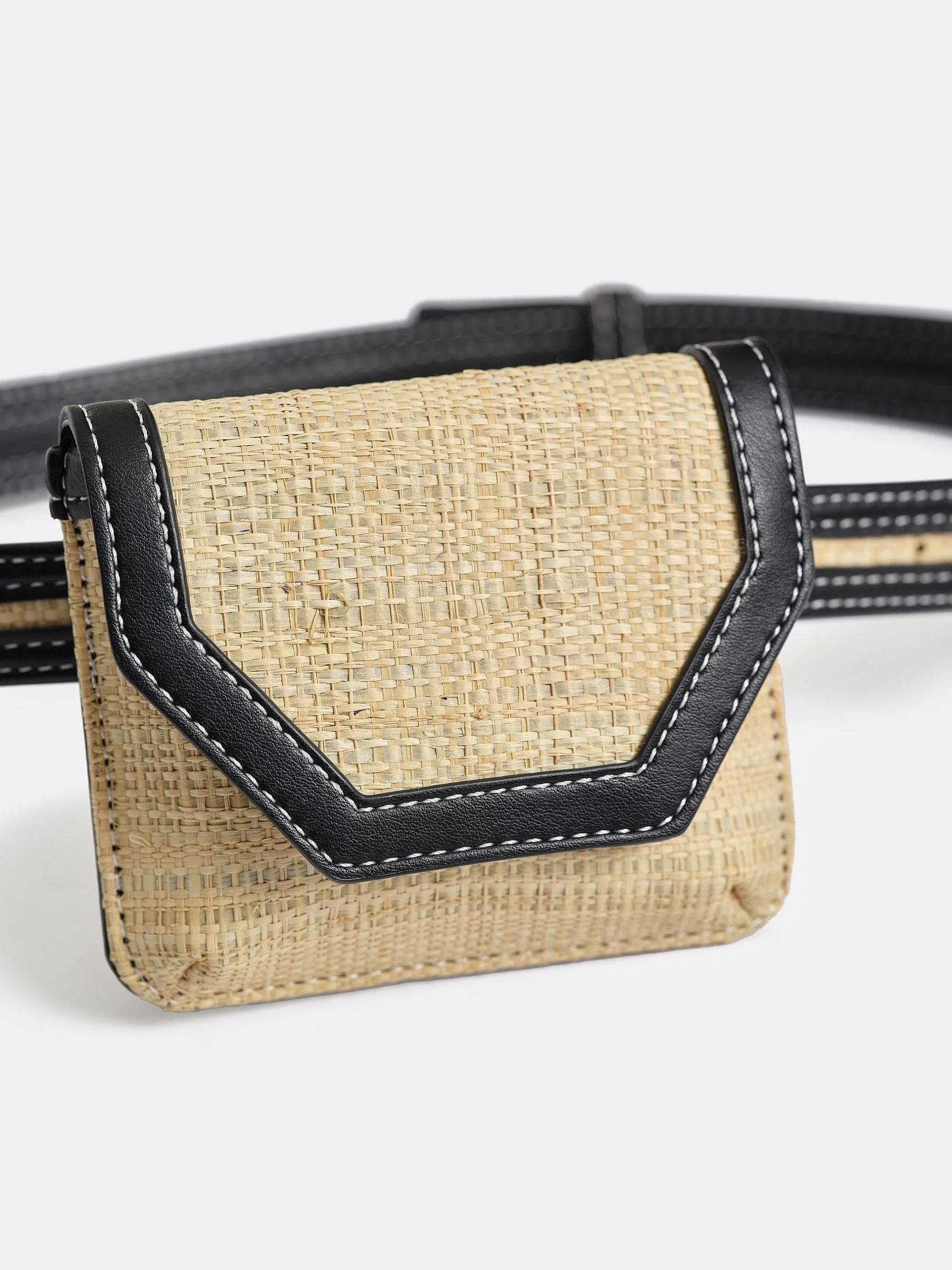 Clothing-Source Unknown Small Raffia Belt Bag, Natural