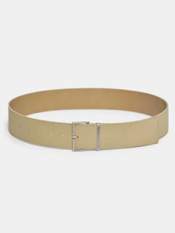 Clothing-Source Unknown Square Buckle Suede Belt, Nougat