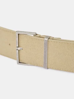 Clothing-Source Unknown Square Buckle Suede Belt, Nougat