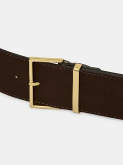 Accessories-Source Unknown Square Buckle Suede Belt, Espresso