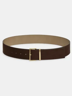 Accessories-Source Unknown Square Buckle Suede Belt, Espresso