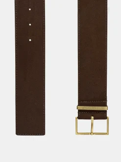 Accessories-Source Unknown Square Buckle Suede Belt, Espresso