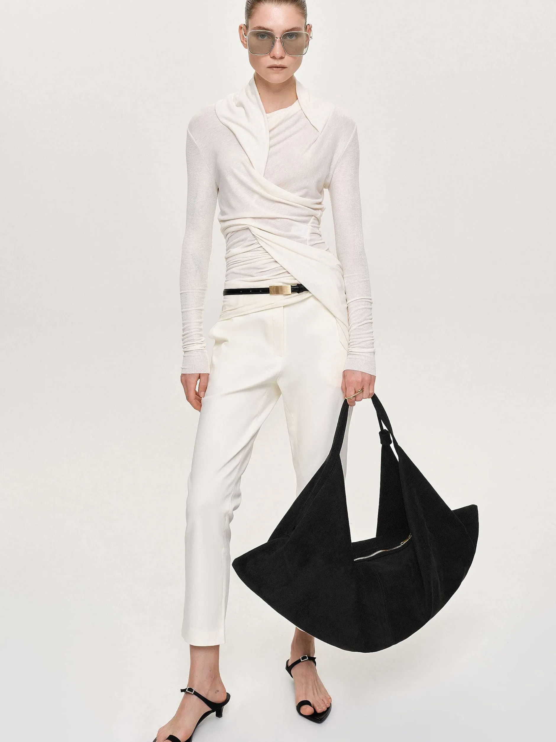 Clothing-Source Unknown Straight Crop Cigarette Trousers, Ivory