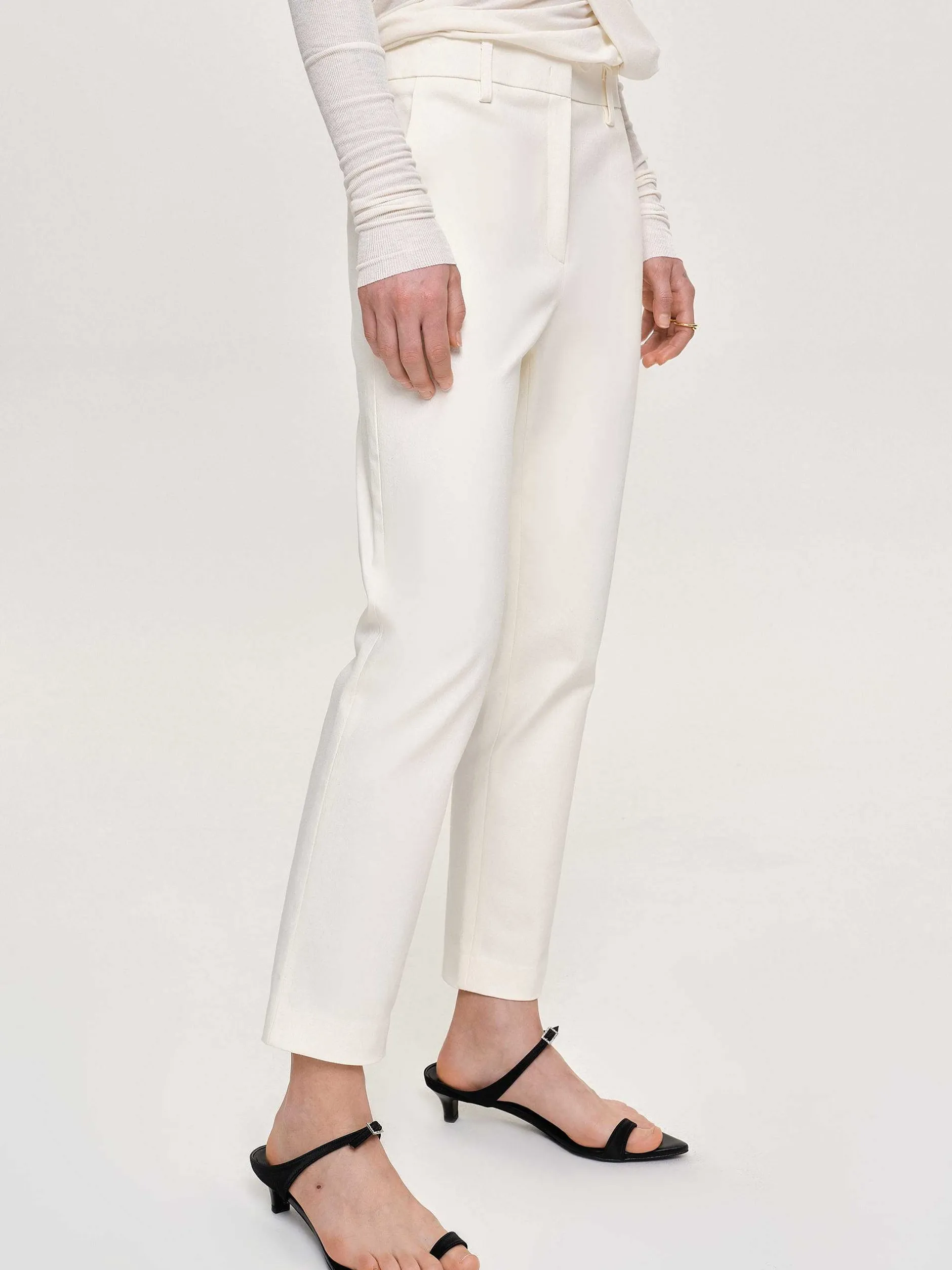 Clothing-Source Unknown Straight Crop Cigarette Trousers, Ivory