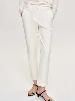 Bottoms-Source Unknown Straight Crop Cigarette Trousers, Ivory