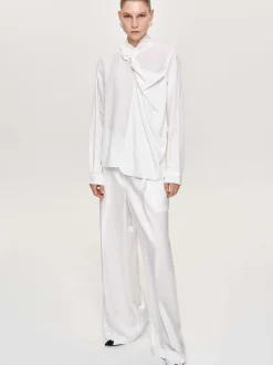Bottoms-Source Unknown Taiamo Fluid Satin Trousers, White