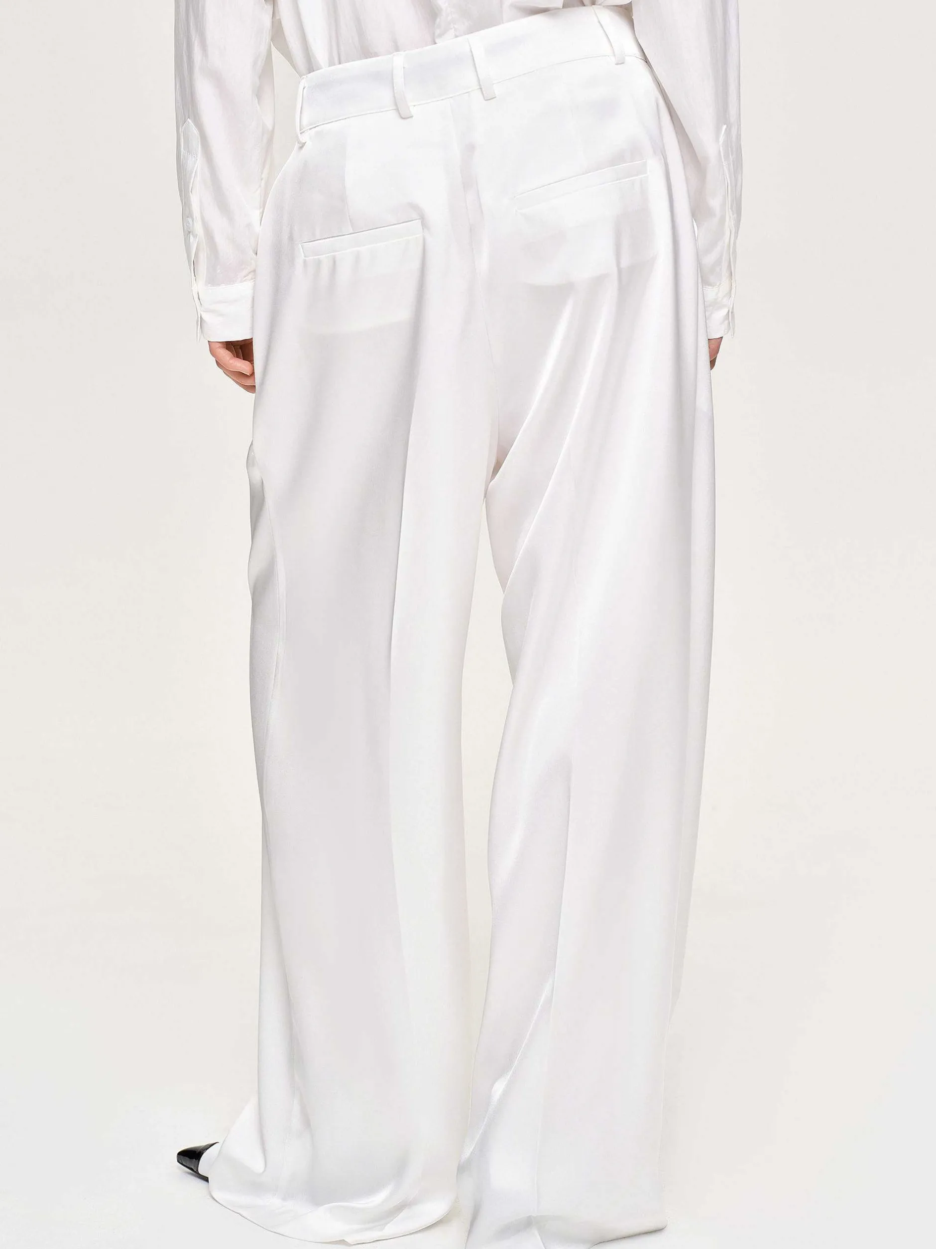 Bottoms-Source Unknown Taiamo Fluid Satin Trousers, White