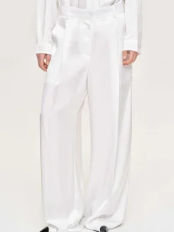 Bottoms-Source Unknown Taiamo Fluid Satin Trousers, White