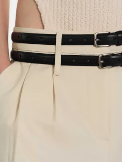Accessories-Source Unknown Thin Leather Belt, Black