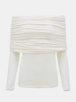 Accessories-Source Unknown Tova Off Shoulder Knit, Cream