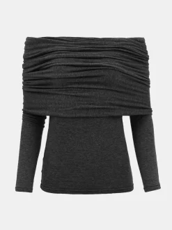 Accessories-Source Unknown Tova Off Shoulder Knit, Dark Grey Melange