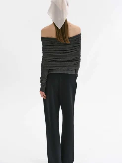 Accessories-Source Unknown Tova Off Shoulder Knit, Dark Grey Melange