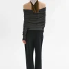 Accessories-Source Unknown Tova Off Shoulder Knit, Dark Grey Melange