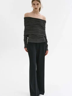 Accessories-Source Unknown Tova Off Shoulder Knit, Dark Grey Melange
