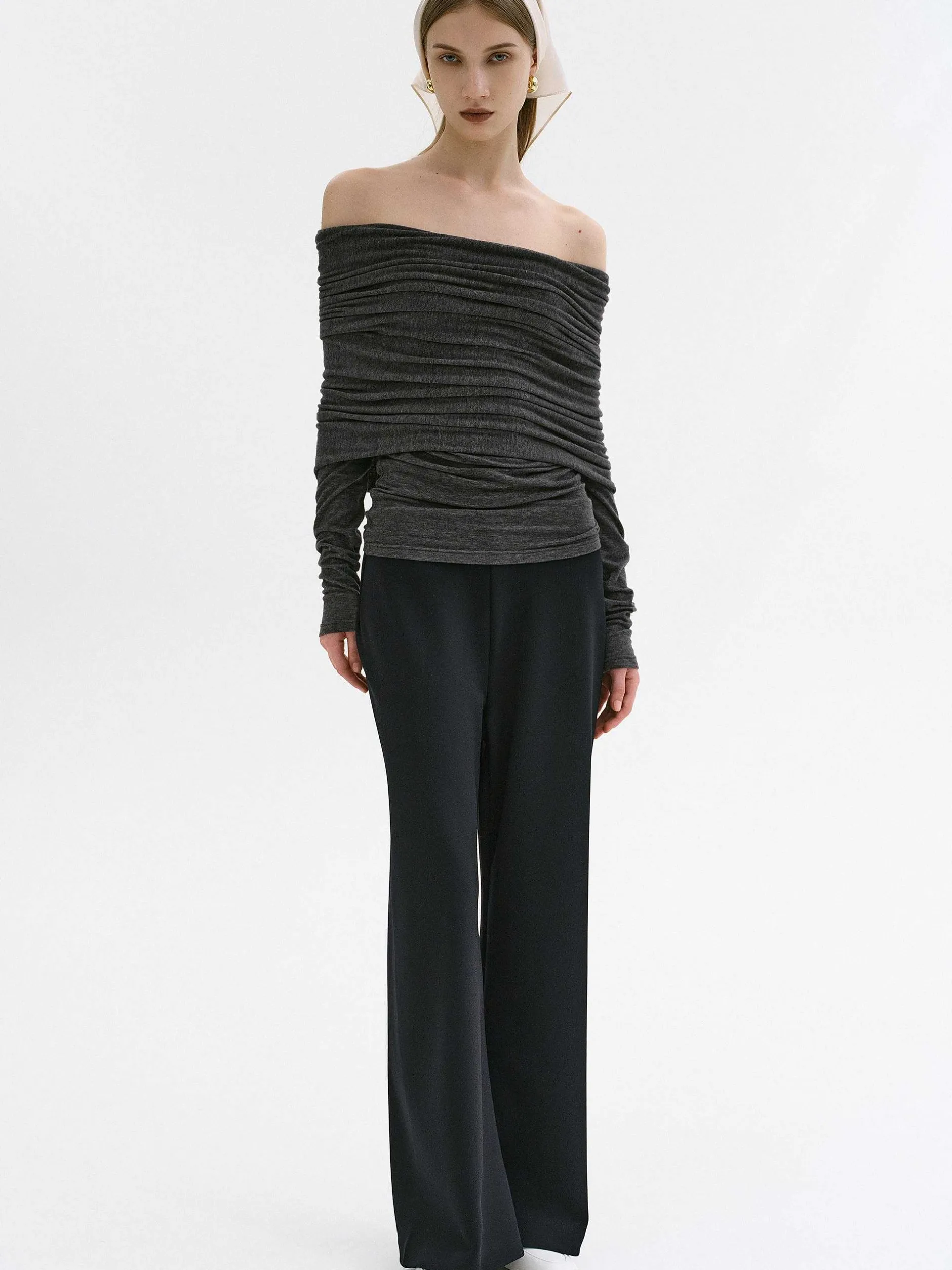 Accessories-Source Unknown Tova Off Shoulder Knit, Dark Grey Melange