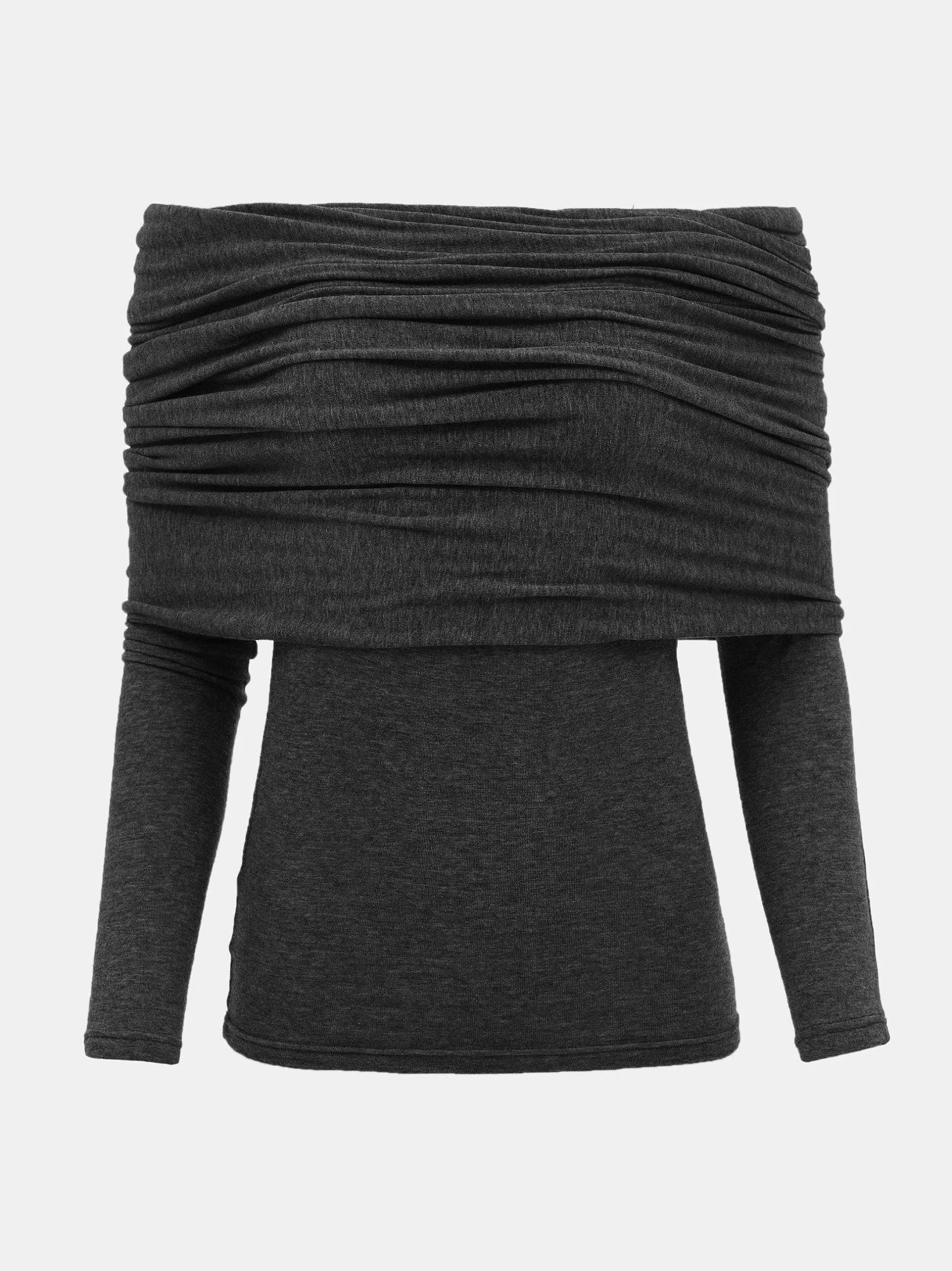 Accessories-Source Unknown Tova Off Shoulder Knit, Dark Grey Melange