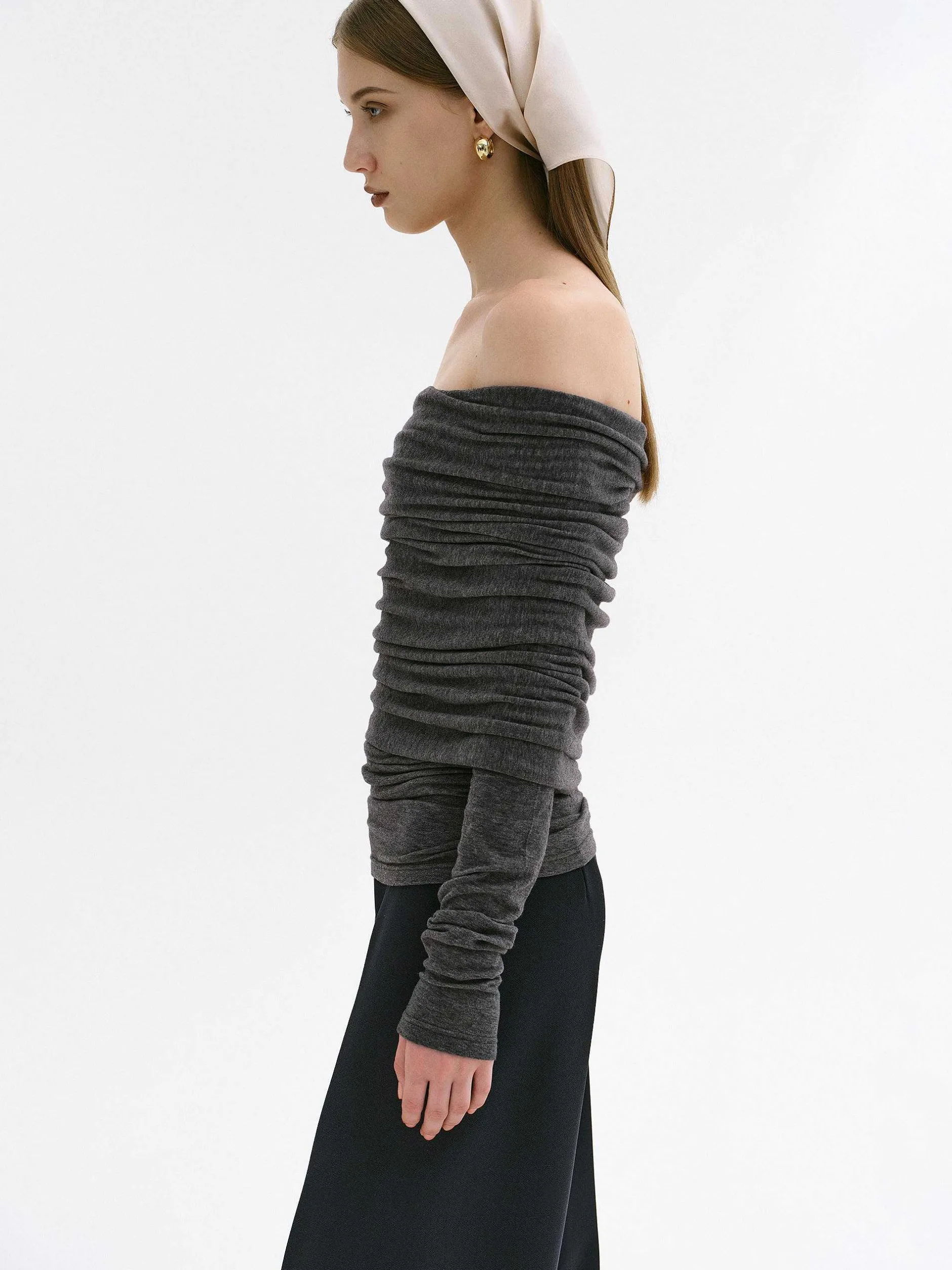 Accessories-Source Unknown Tova Off Shoulder Knit, Dark Grey Melange