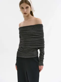 Accessories-Source Unknown Tova Off Shoulder Knit, Dark Grey Melange